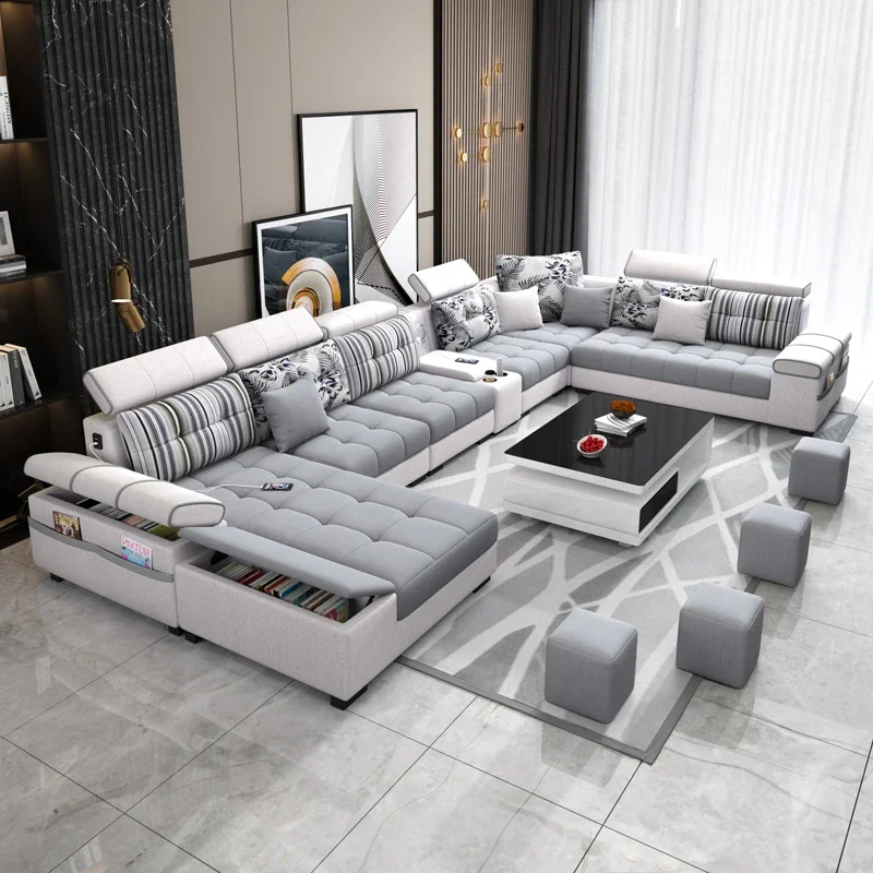 Fabric sofa, simple and modern living room, large Nordic technology cloth, sofa furniture set