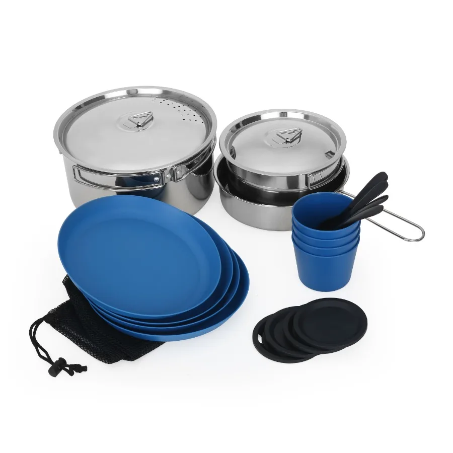 Juego de Utensilios de Camping Antiadherentes de 22 Piezas con Bolsa de Malla