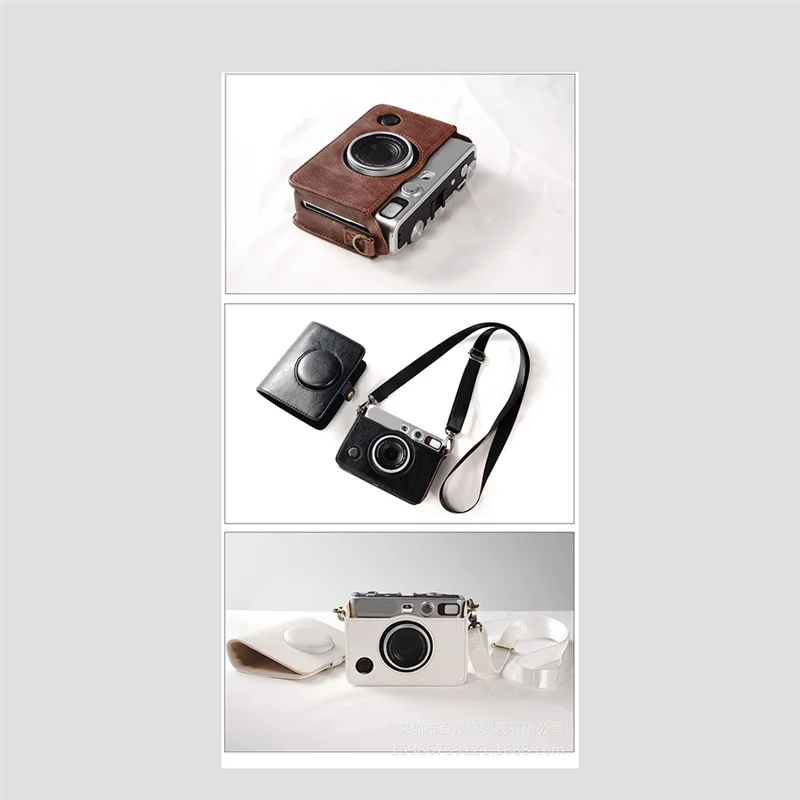 ABJF-PU レザーカメラバッグ富士フイルムインスタックスミニ EVO 保護ケースショルダーストラップ付きカメラアクセサリー収納 B