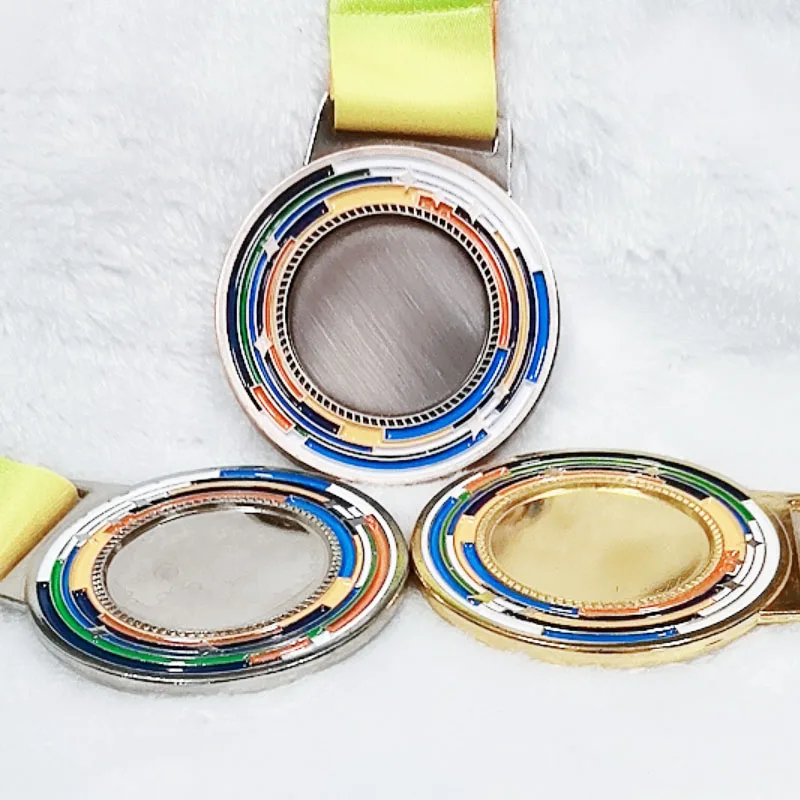 Blank Medals Colour Medal with Color Ribbon6.5mm Gold Silver Copper Color Medal  Suitable For Various Competitions