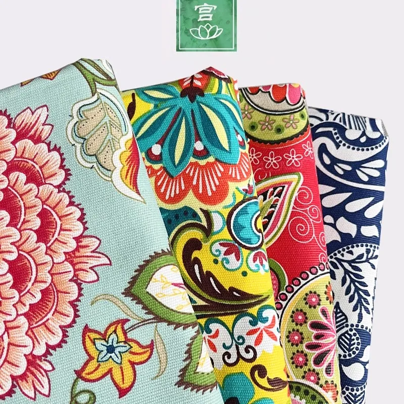 

Retro American 24m Wide Cotton Linen Fabric Bed eet Sofa Curtain Tablecloth Canvas Printed Material Home Decor Fabric