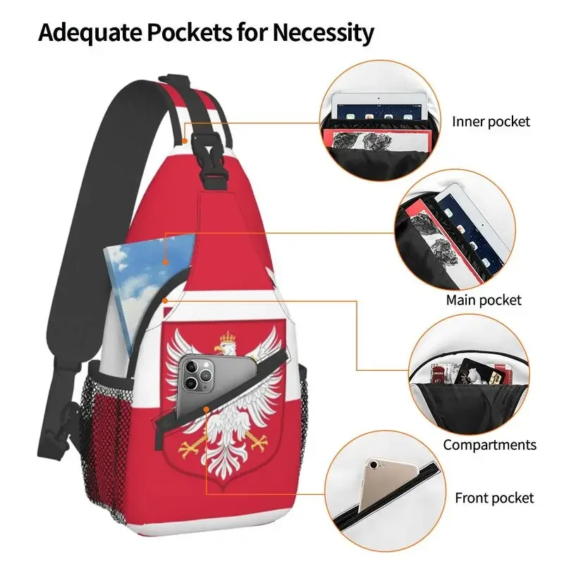 Casual Kingdom Of Poland Flag Sling Bag for Travel Hiking Men Crossbody Chest Backpack Shoulder Daypack