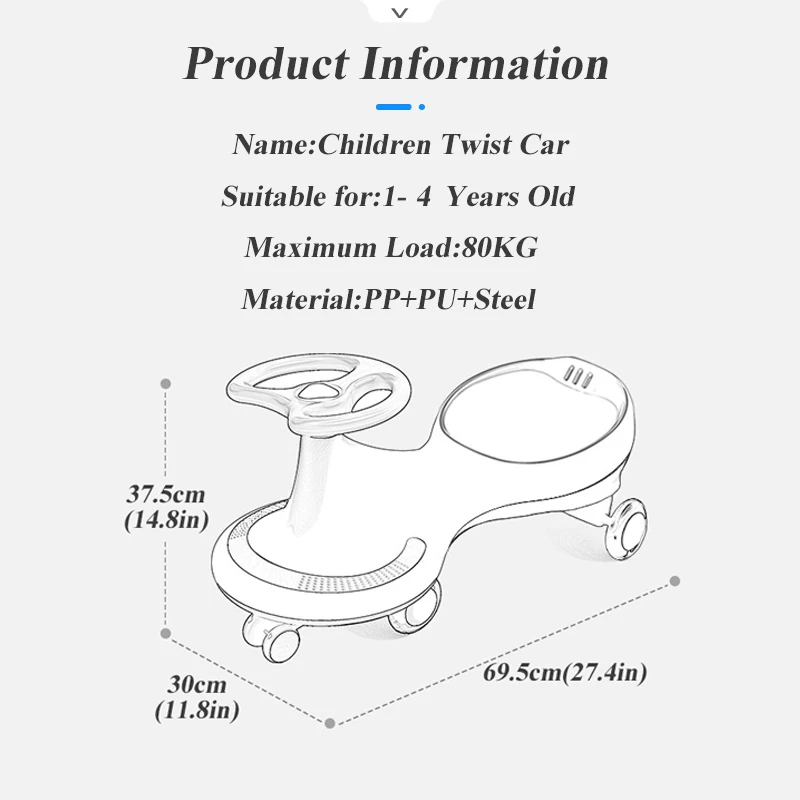 Doki Toy Infant Shining Children Swing Car 1-4 Years Old Children Twist Car Universal Wheel Baby Scooter Anti Rollover Tricycle