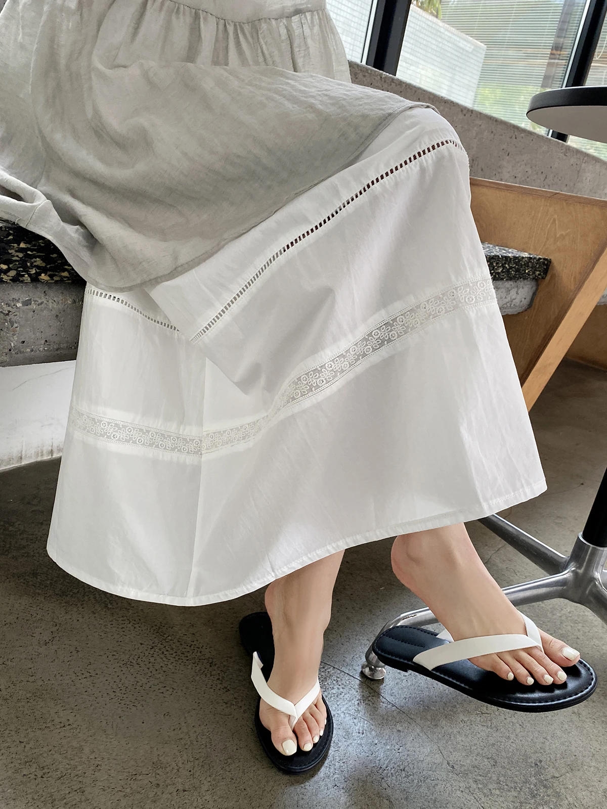 

FEELROOM Белая юбка с высокой талией и кружевной отделкой, свободного кроя, в корейском стиле, из хлопка, для весны и лета