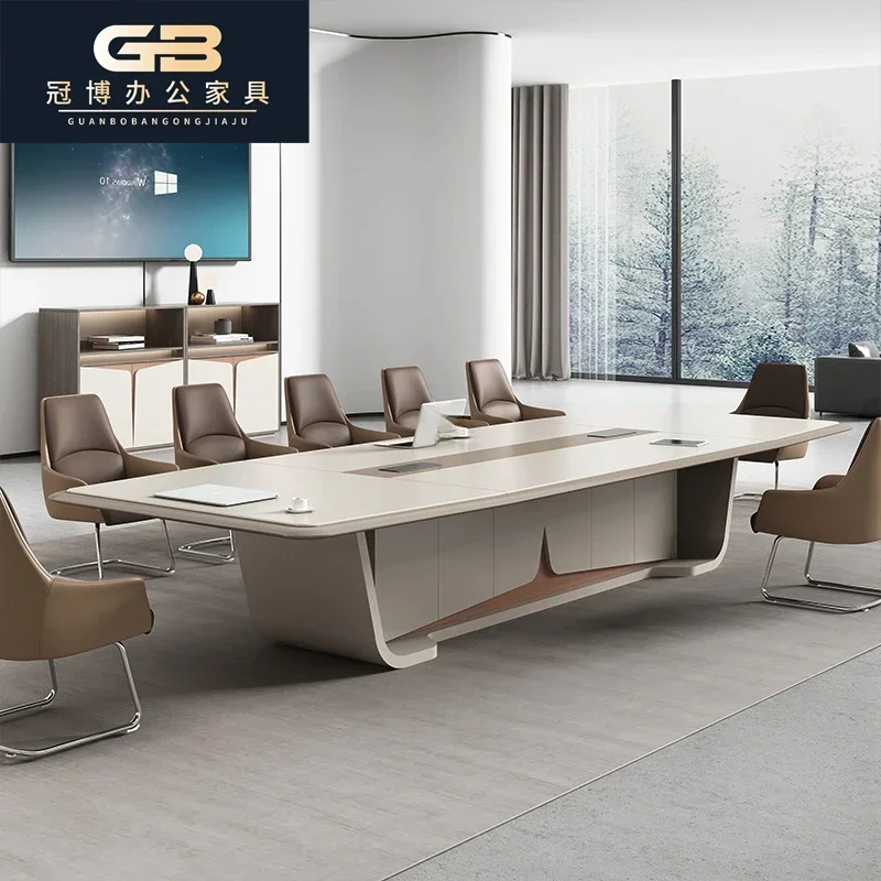 LMMM paint conference bench table and chair combination simple modern office high-end atmosphere large strip negotiation table