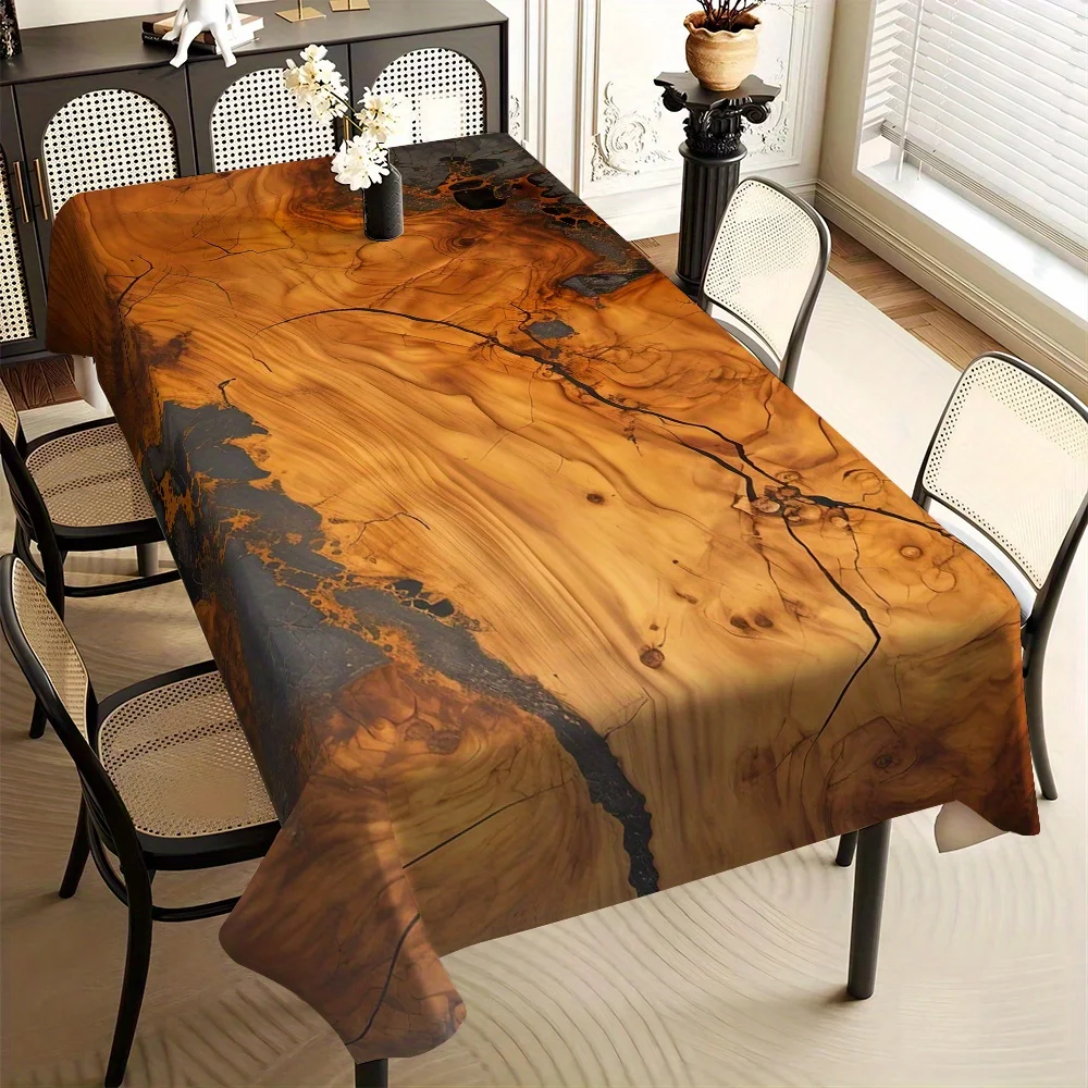 JIT-1pc Wood Grain 2D Flat Pattern Tablecloth Square Tablecloth, for Home and Party Decorationzyc