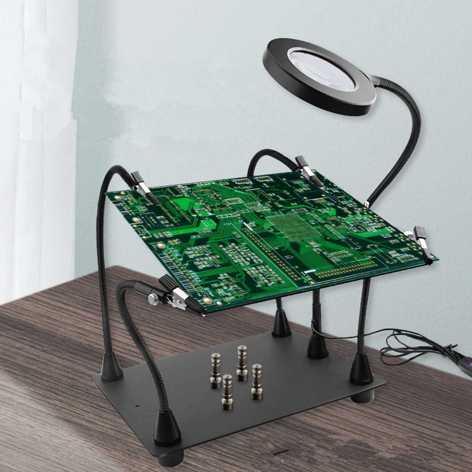 Imagem -03 - Magnético Pcb Circuit Board Holder Helping Hands Estação de Solda 6x Led Lupa Cores Claras Ajustáveis