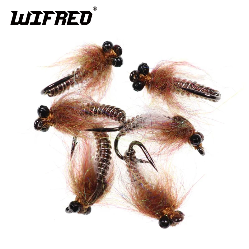 Wifreo 6PCS/Lot Fly Fishing Dragonfly Nymphs Brown on Number #8 Dry Fly Hook Trout Bass Panfish Fishing Lure Flies