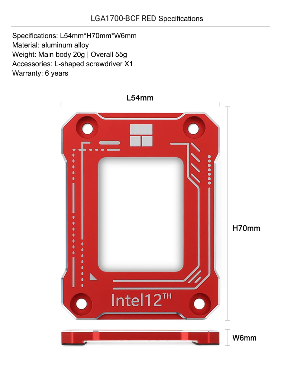 Placa trasera de montaje para CPU, Corrector térmico LGA17XX-BCFCPU, curvo, color rojo/gris/Negro, Intel 12th