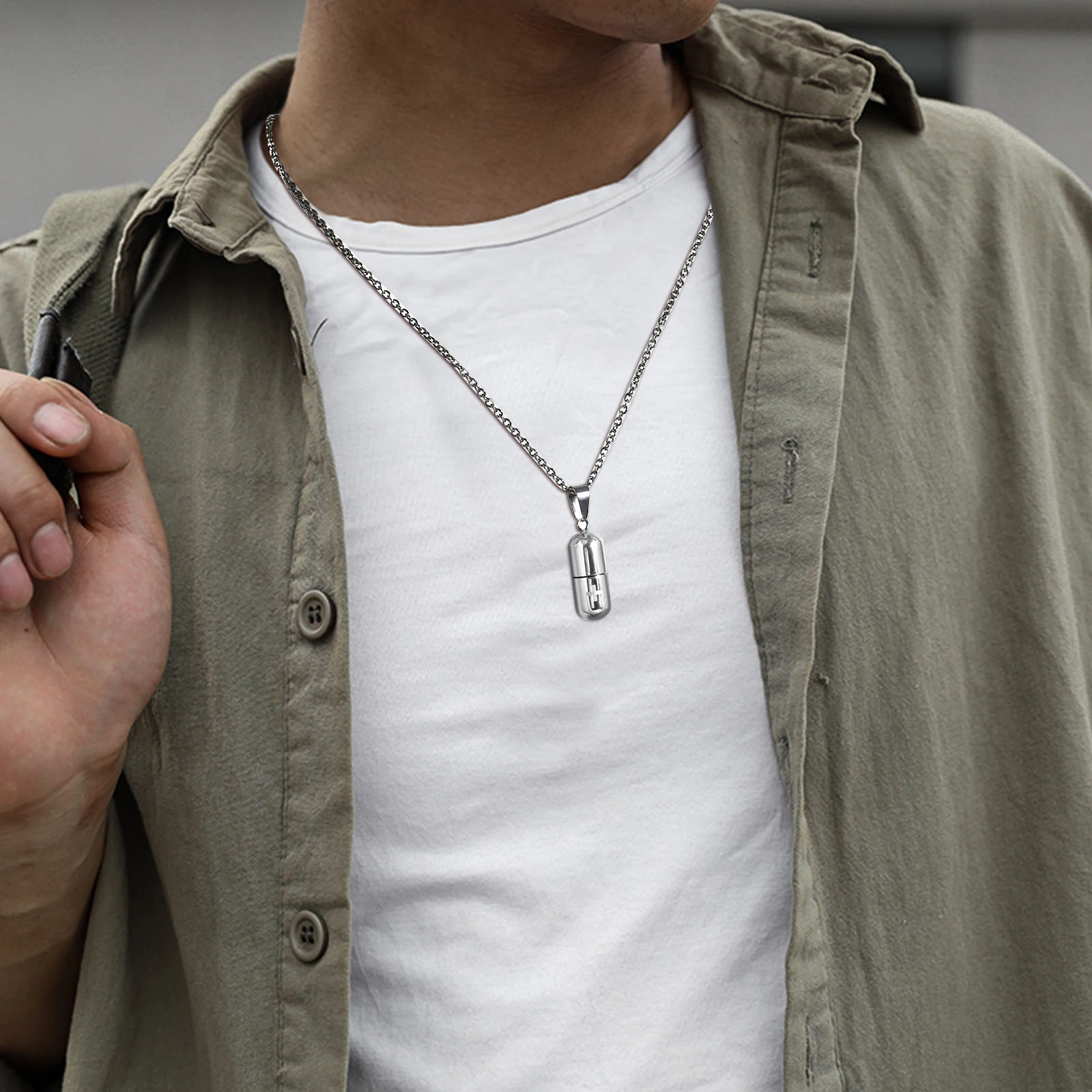 Kreuz gravierte medizinische Alarm-ID-Anhänger-Halsketten für Männer und Frauen, Edelstahl, Notfall-Pillenetui, Röhrenhalter, Gedenkschmuck – Detail 3