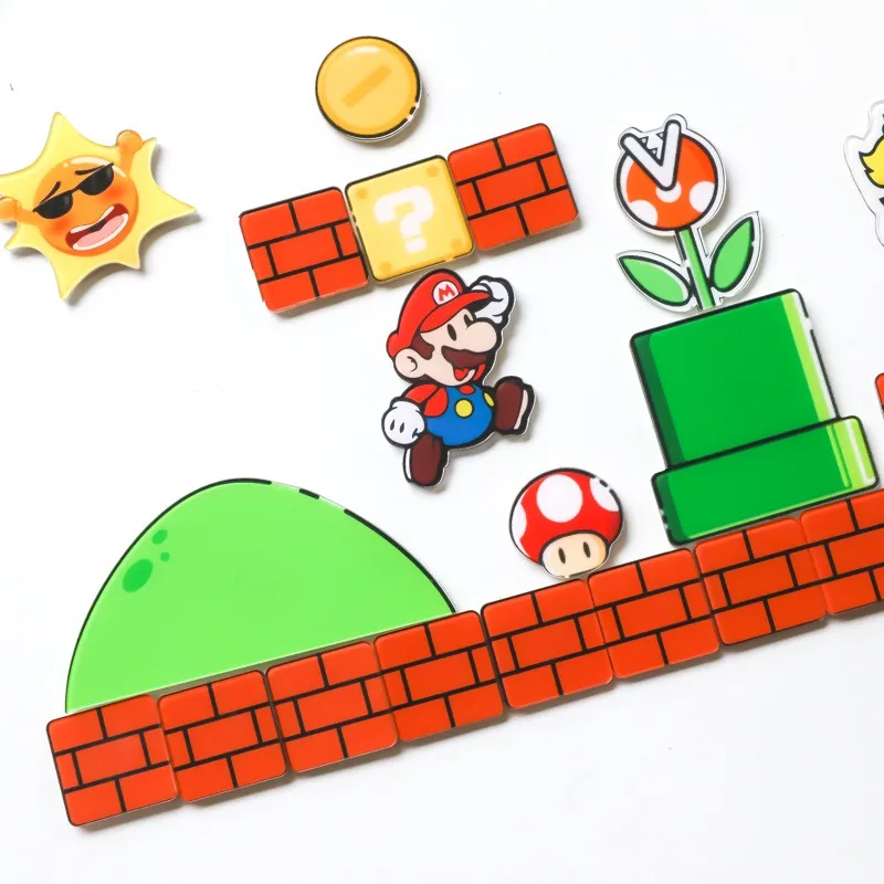 Super Mario Bros Fridge Magnets Anime Refrigerator Decoration Toys Message Board Reminder Cartoon Cute Acrylic Magnetic Stickers