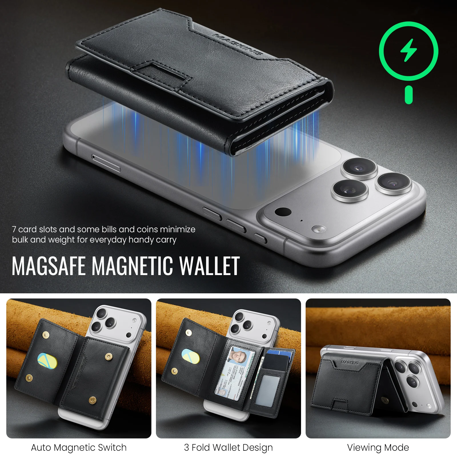 Multi-Slot MagSafe Wallet RFID Blocking Magnetic Phone Card Holder