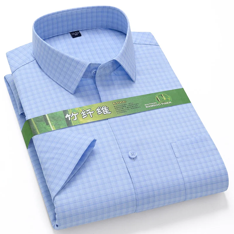 New in Shirt Highquality Bamboo Fiber Summer Short Sleeve Shirts for Man Slim Fit Formal Plain Shirt Soft Elegant Office Clothes