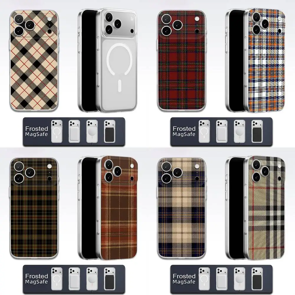 

Scottish Plaid Fabric Phone Case For iPhone 17,16,15,14,13,12,11,Pro,Max,Plus,E,Air,Mini Magsafe Frosted Transparent