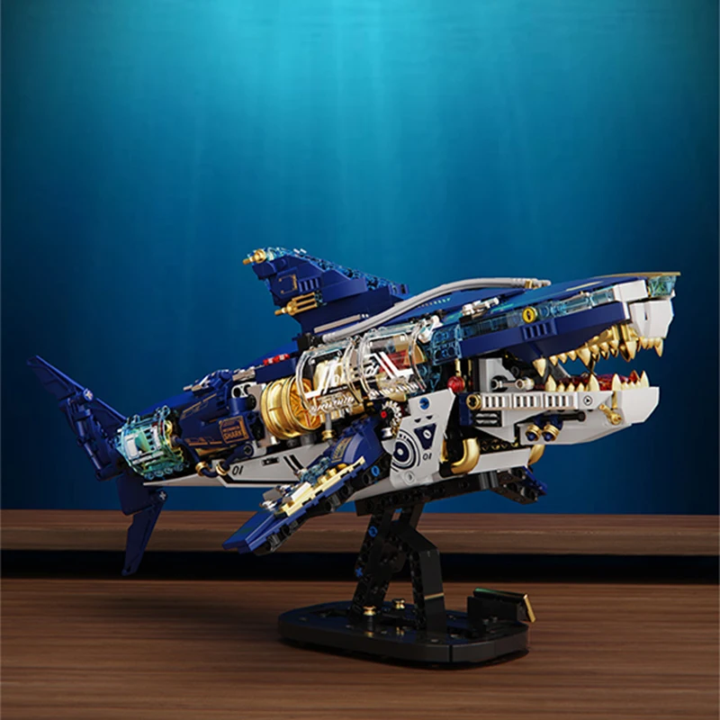 

MOC 1277Pcs Technical Mechanical Shark Model Toys LED Shark Sea Life Animal Building Blocks Bricks Birthday Gifts Children