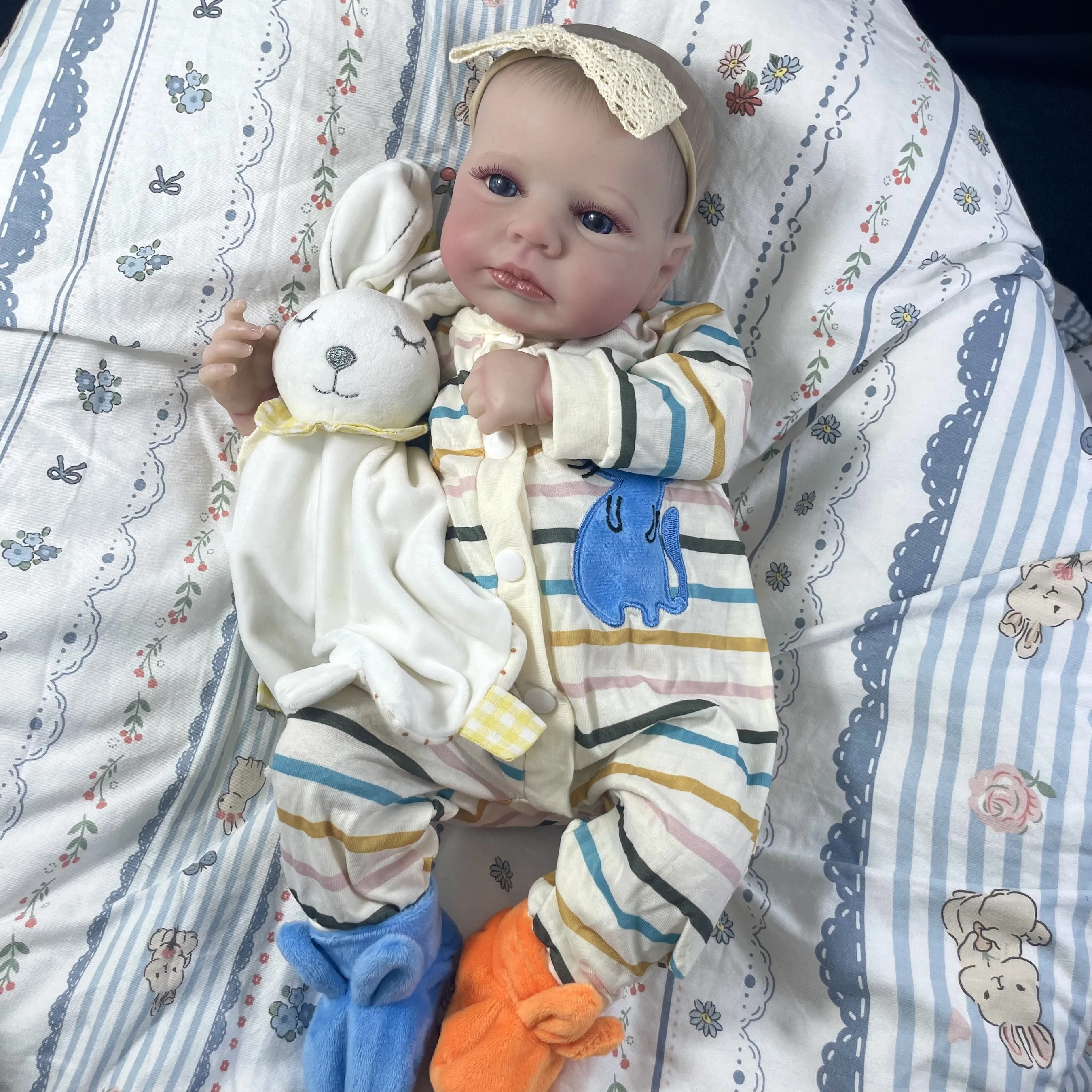 LouLou Twins Menina Acabada Reborn Baby Dolls, Silicone Lifelike, Vinil Recém-nascido, Pele 3D, Boneca Veias Visíveis, Presente de Natal, 50cm