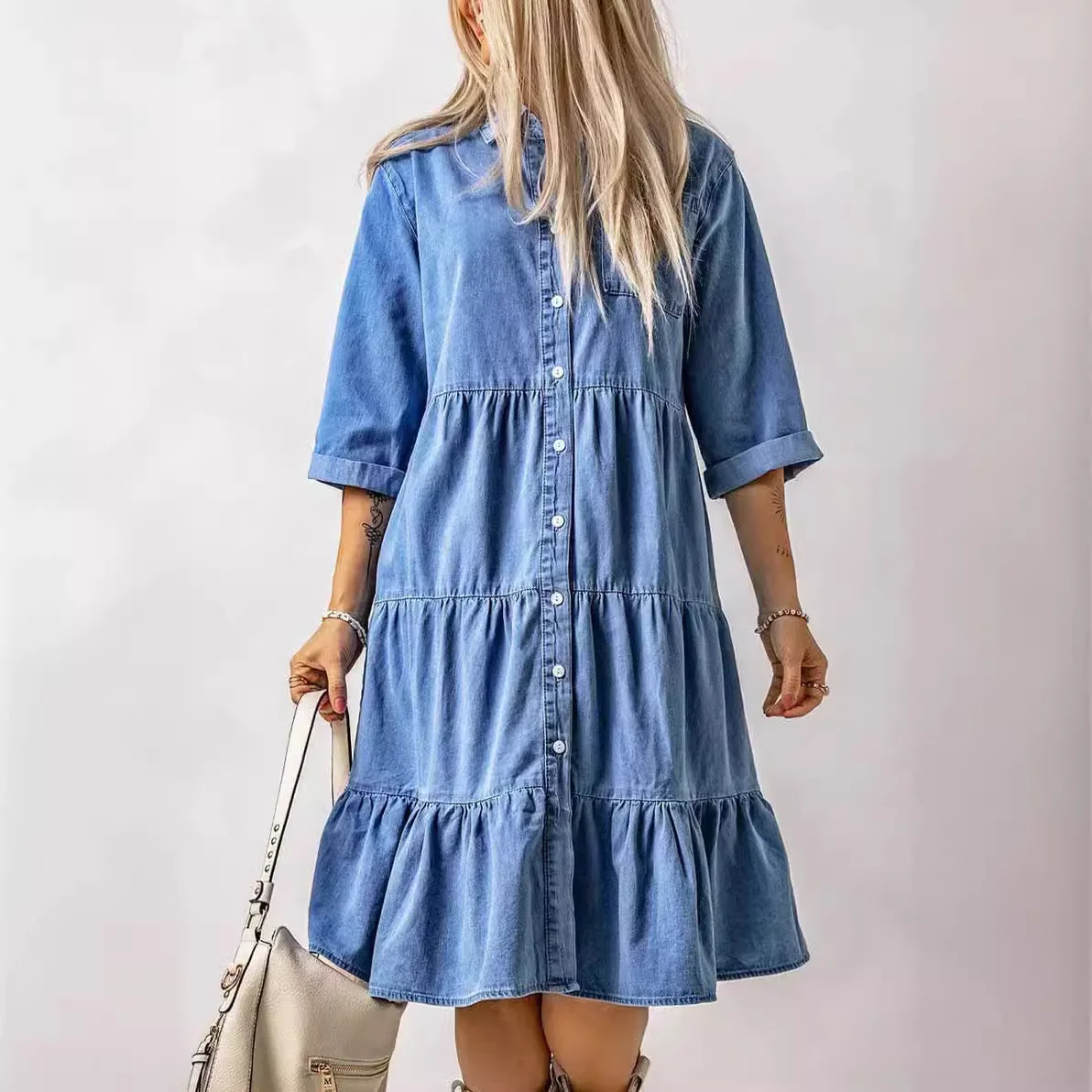 2025 Women's New Spring/summer Dress Denim Button Down Shirt