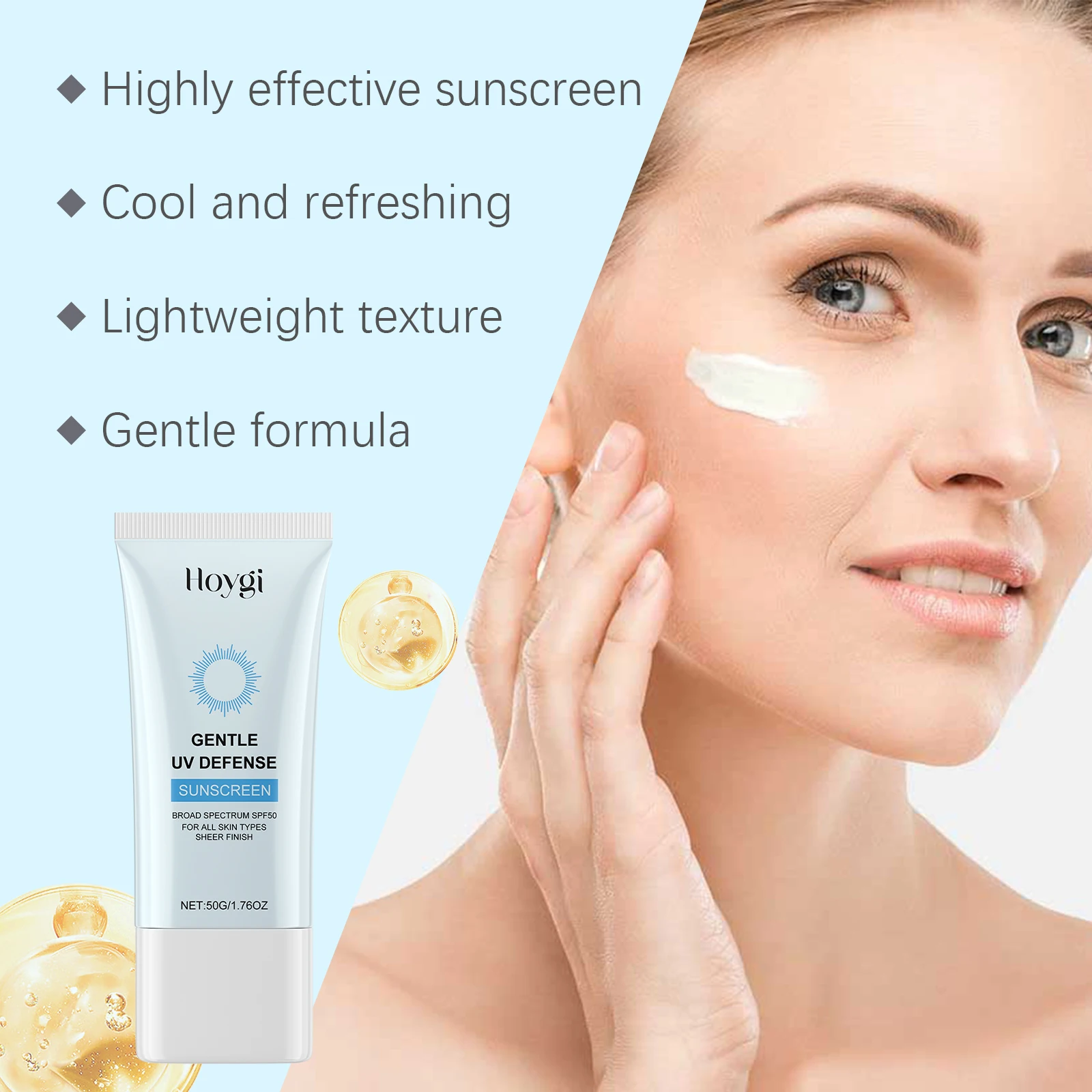 HOYGI Spf50 + واقي من الشمس مضاد للأشعة فوق البنفسجية حماية من حروق الشمس مقاوم للماء في الهواء الطلق التحكم في الزيت Getle تحديث سطع كريم الشمس 50 جرام #6
