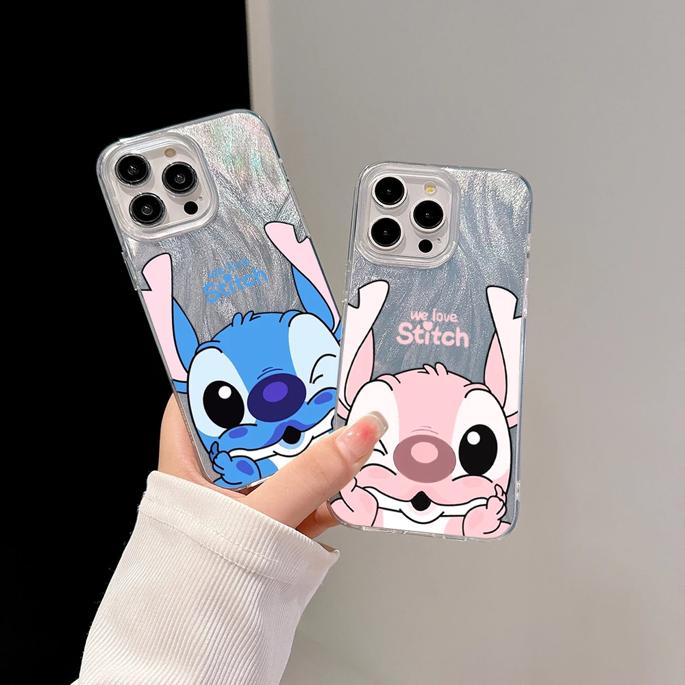 Cute cartoon Stitch Angel Phone Case for Oppo A79 A58 A54S A53 A38 A33 A32 A31 A17 A16K A16 A15 A7 5G Feather Texture Hard Cover