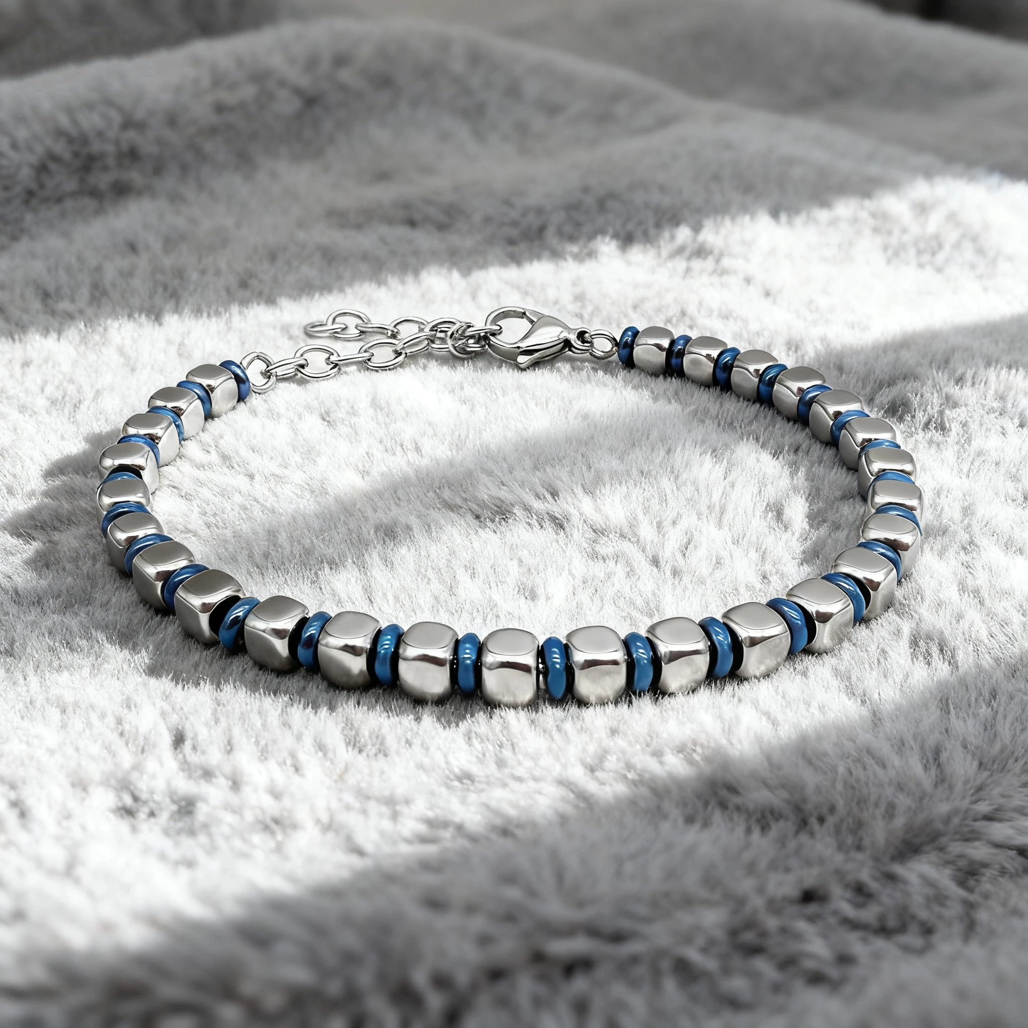 سوار روندا الرجالي المطرز من الفولاذ المقاوم للصدأ مع حلقة زرقاء قابلة للتعديل مقاس 22 سم مجوهرات مصنوعة يدويًا