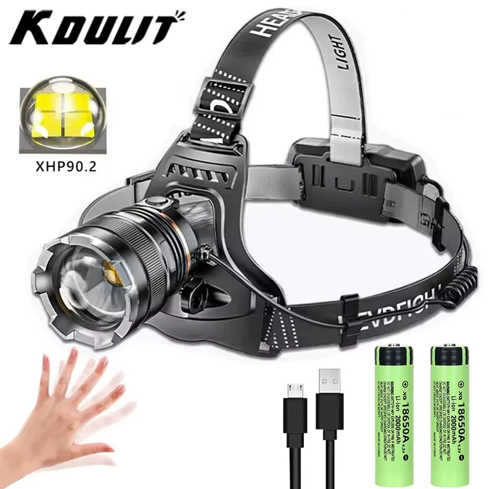 KDULIT مصباح LED فائق السطوع كشافات USB قابلة للشحن مع XHP90 خرزة مصباح مصباح قوي مقاوم للماء لاستكشاف الصيد والصيد