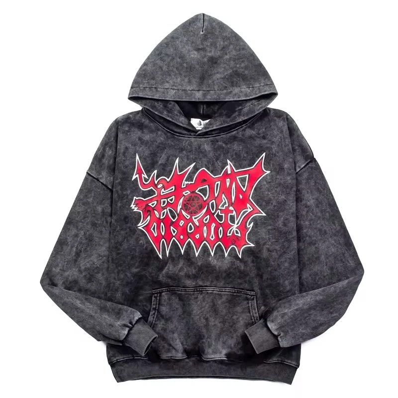 American High Street Vintage Old Morbid Angel Morbid Angel Death Gold Band Washed Hooded Sweater Autumn Winter Sports Sweater