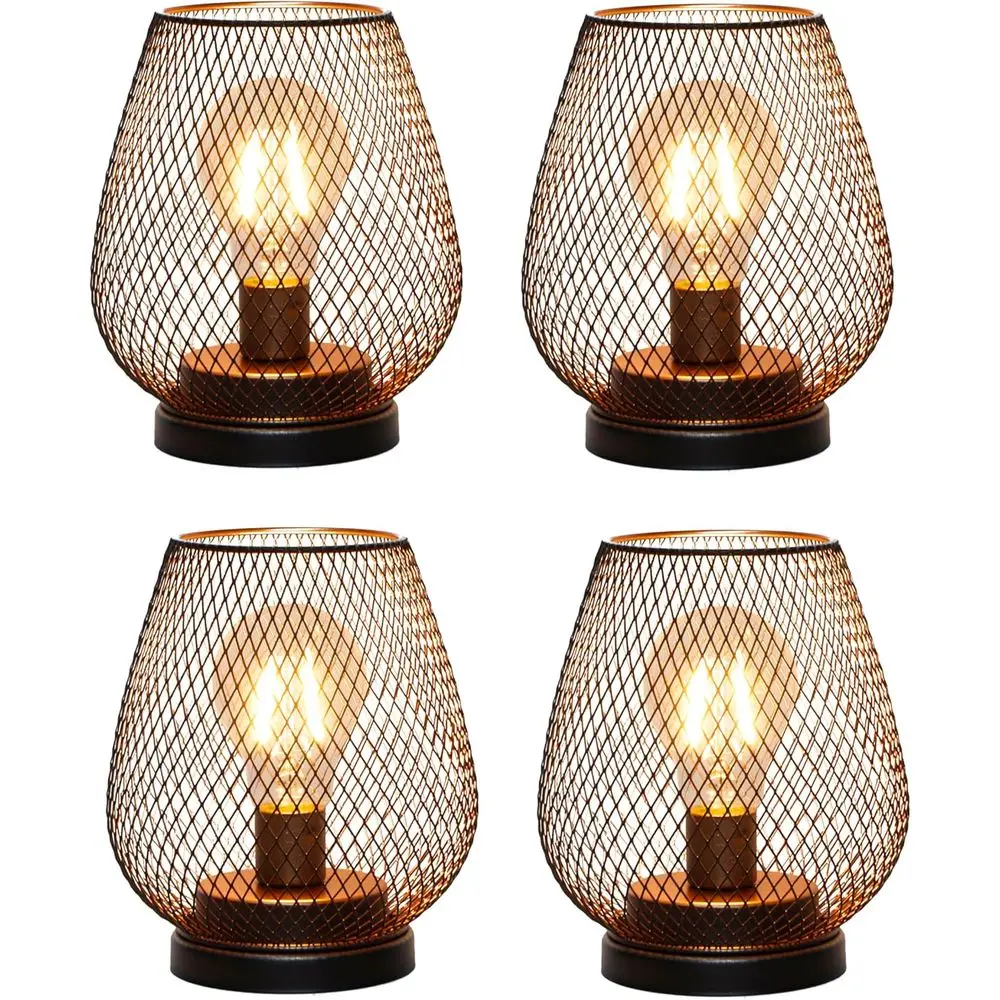 

Set o 4 Battery Operated Lamp LED Table Lantern, Metal Cage CordlLamps with LED Bulb，Vintage Decorative Outdoor Lantern or Weddi