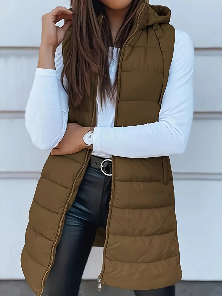 Autumn Winter Women's Vest Casual Zip Up Quilted Padded Hooded Sleeveless Jacket Warm Outerwear Gilet De Costume Femme Clothing