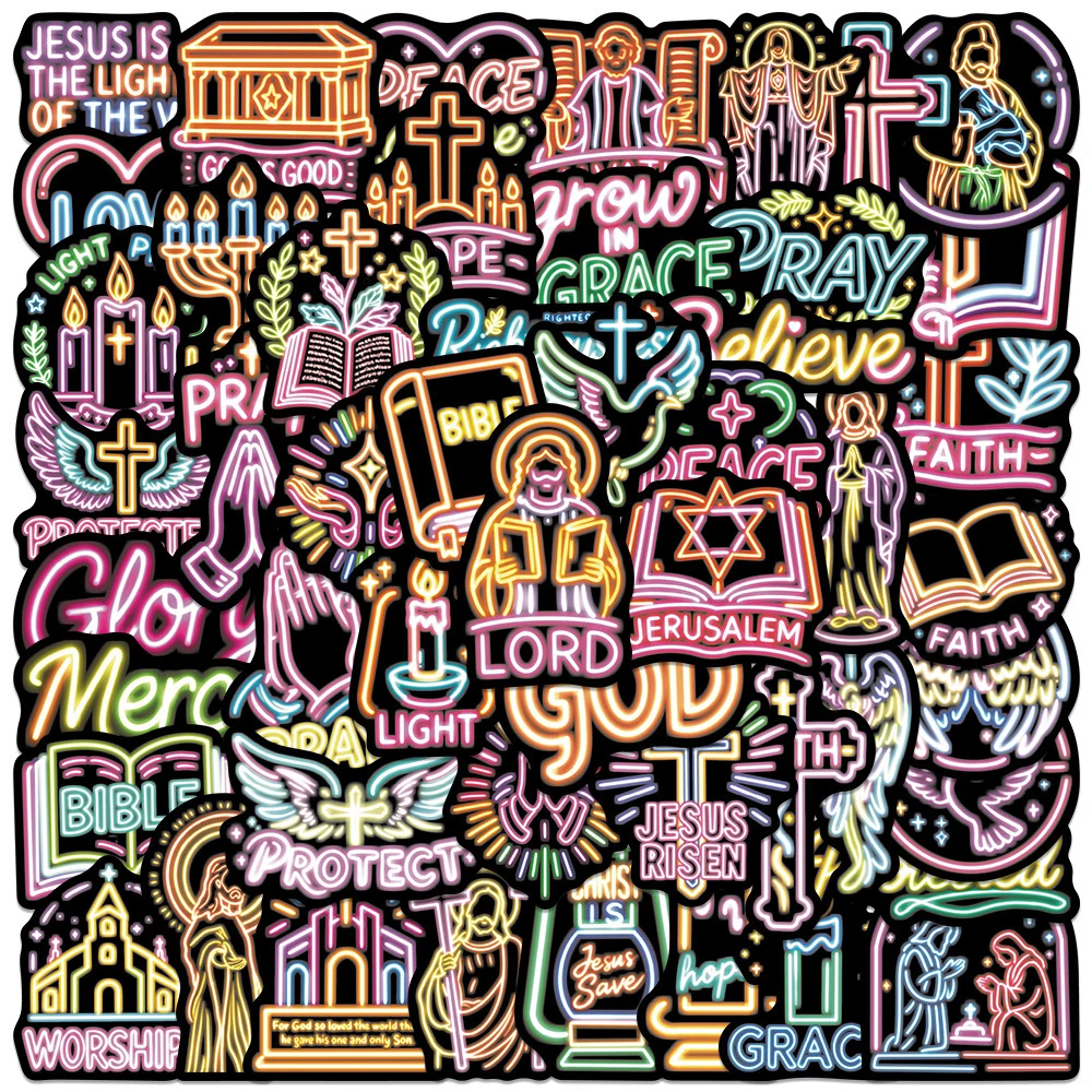 10/30/50 autocollants néon avec phrases bibliques, autocollants chrétiens Jésus, pour journal créatif, papeterie, réfrigérateur, esthétique, graffiti