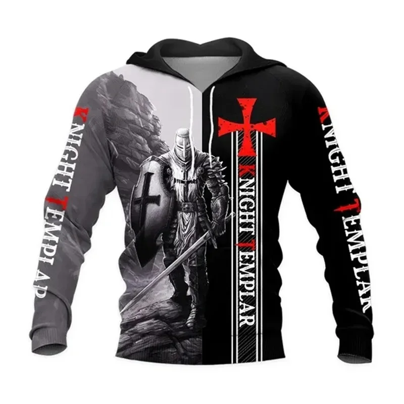 Knights Templar Hoodies Men 3D Medieval Soldier Armor Printed Hoodie Vintage Streetwear Fashion Sports Pullovers Casual Clothing