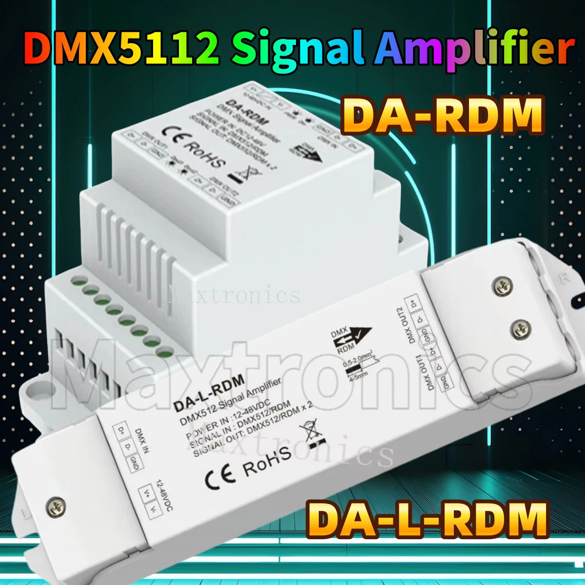 

SKYDANCE DC12-48V 2 Channels DMX&RDM DMX512 Signal Amplifier DA-RDM/ DA-L-RDM One DMX512&RDM signal input, two DMX512&RDM Signal
