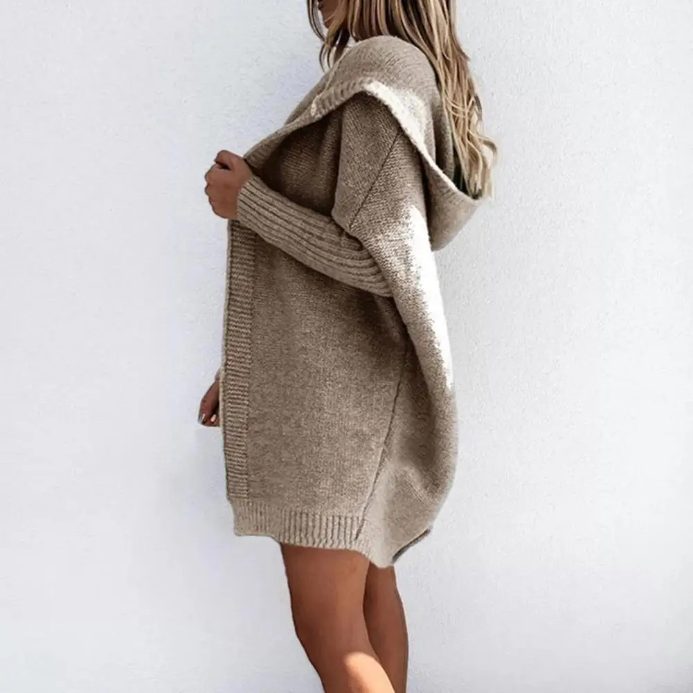 Women Cardigan Coat Hooded Thick Knitted Warm Long Sleeve Loose Open Stitch Sweater кофта женская