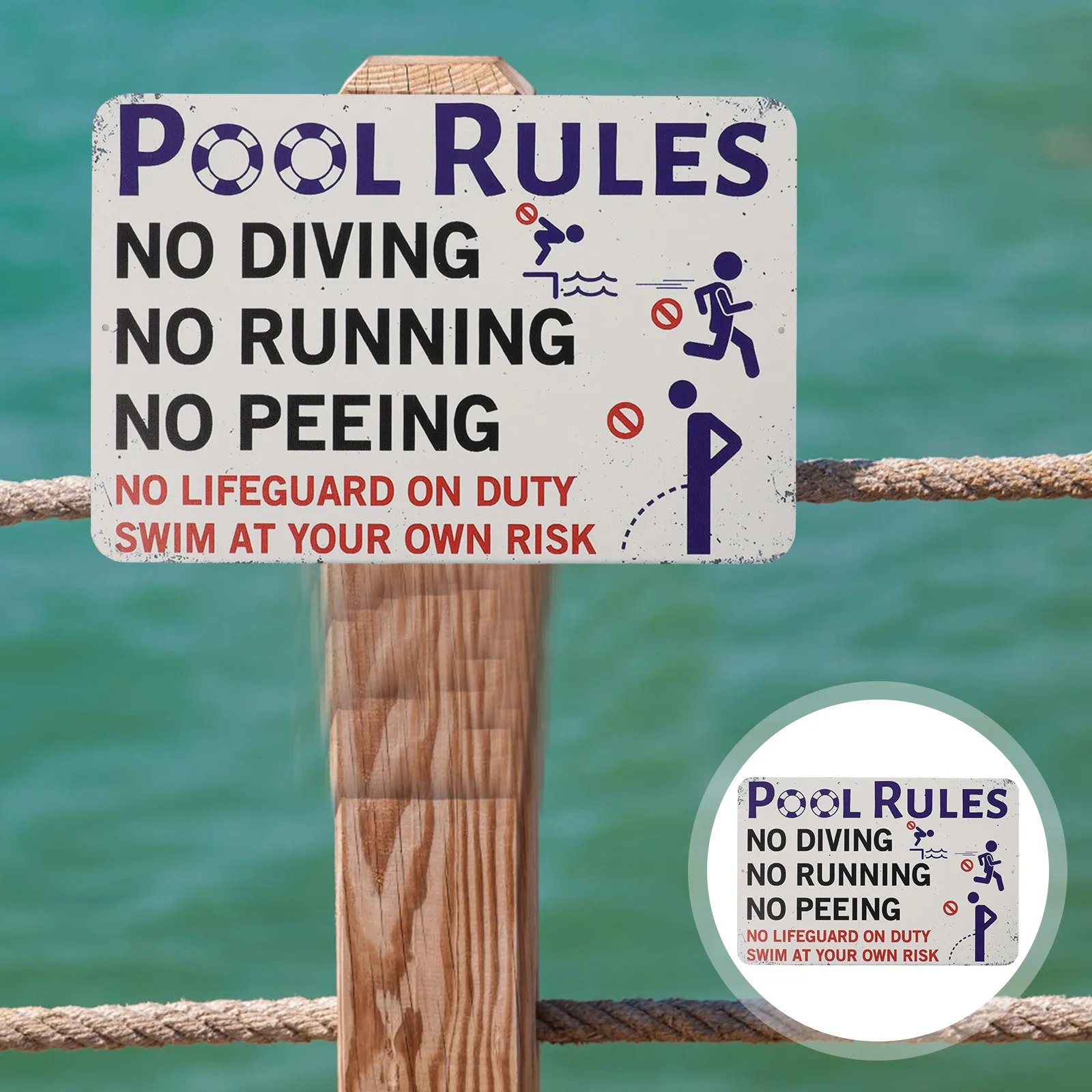 

Outdoor Pool Rules Sign Metal Waterproof Safety Warning Decor for Swimming Pool Area Wall Mountable Design Wall Decor
