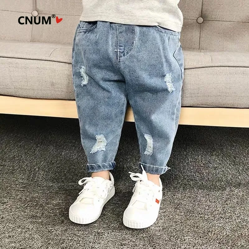 Children's Ripped Jeans, Spring/Autumn New Arrivals, Ages 1-8, Unisex Loose Fit Long Pants, Trendy Kid Bottom Clothes