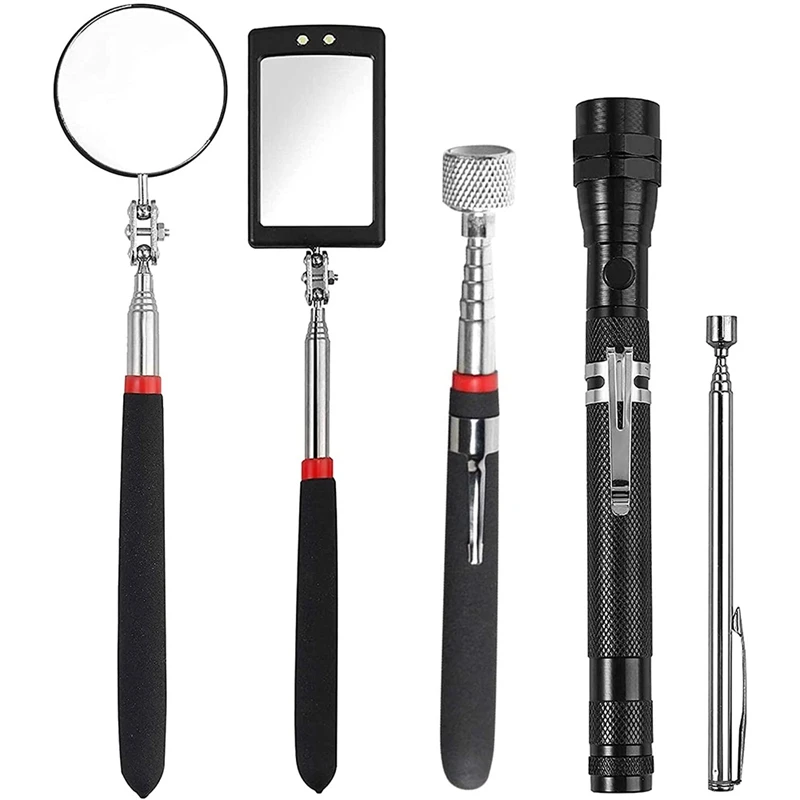 

5Pcs Telescopic Magnetic Pickup Tool Set - Telescoping 1Lb Pickup Tool, 15Lb Pickup Tool, 360 Degree Swivel Inspection