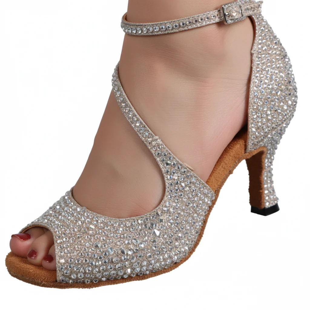 

New Women Dance Shoes Rhinestone Latin Salsa Ballroom Shoes Girls Silver Shiny Sneaker Latin Party Dancing Women Sandals Shoes