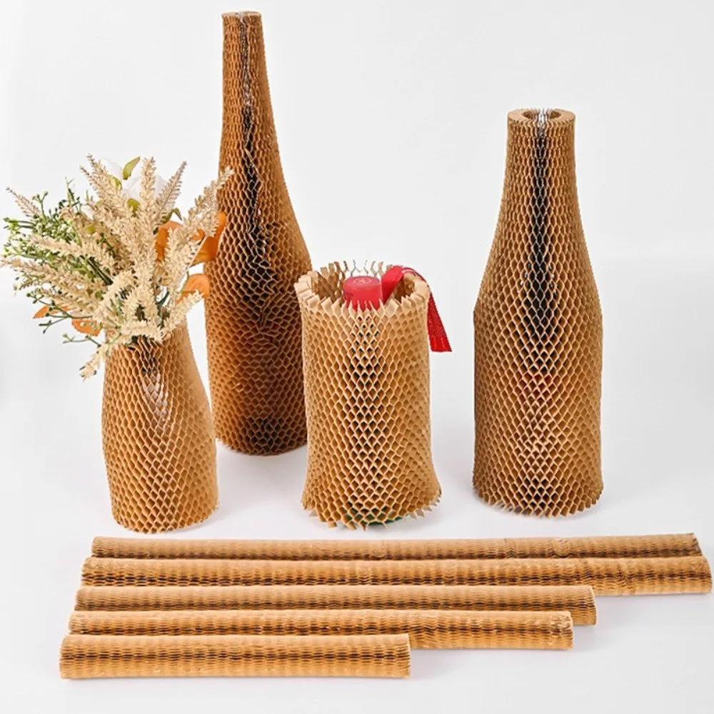 

Hollow Out Wine Bottle Cover Brown Paper 3D Honeycomb Paper Cup Cover Buffer Super Elastic Vase Protective Cover Gift Packaging
