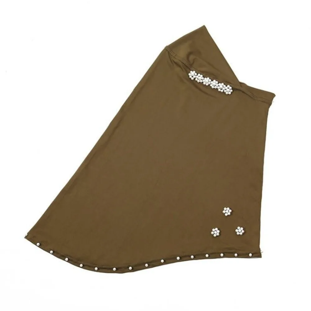 Breathable Imitation Pearl Beads Bonnet Hijab Comfortable Solid Color Instant Stretch Head Scarf Pearl Flower Easy Wear