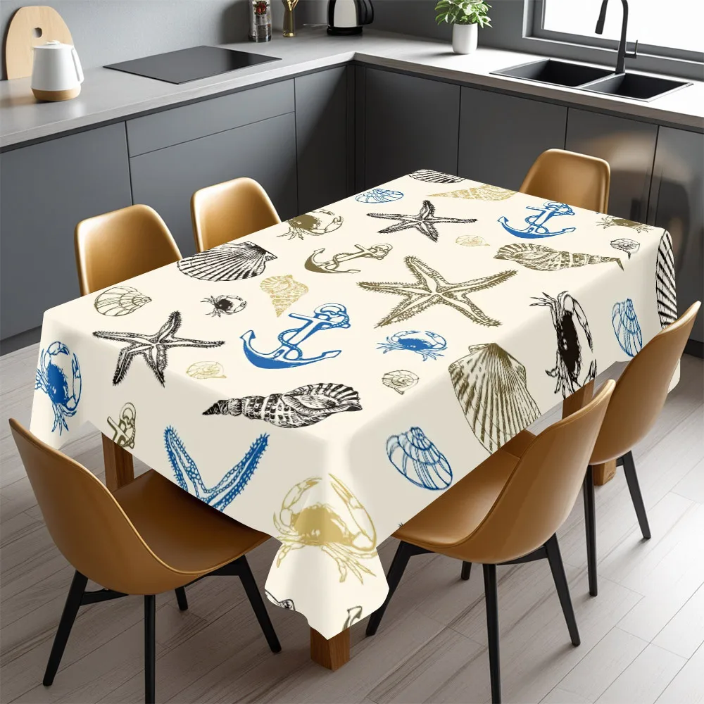 1pc Coastal Ocean Themed Tablecloth, Washable Dining Room Table Cover,Aesthetically pleasing and durable