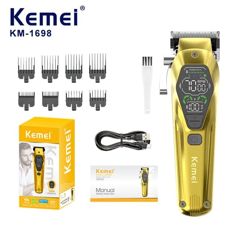 

Kemei KM-1698 Men's Hair Clipper 9000RPM 10W High Power Full Metal DLC Blade LED Display Professional Hair Cutting Hair Trimmer