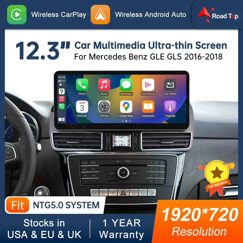 Image of 12,3'' Road Top Multimedia-Display für Benz NTG5.0 GLE GLS 2016-2018 Touchscreen Wireless Carplay Navigation Android Auto