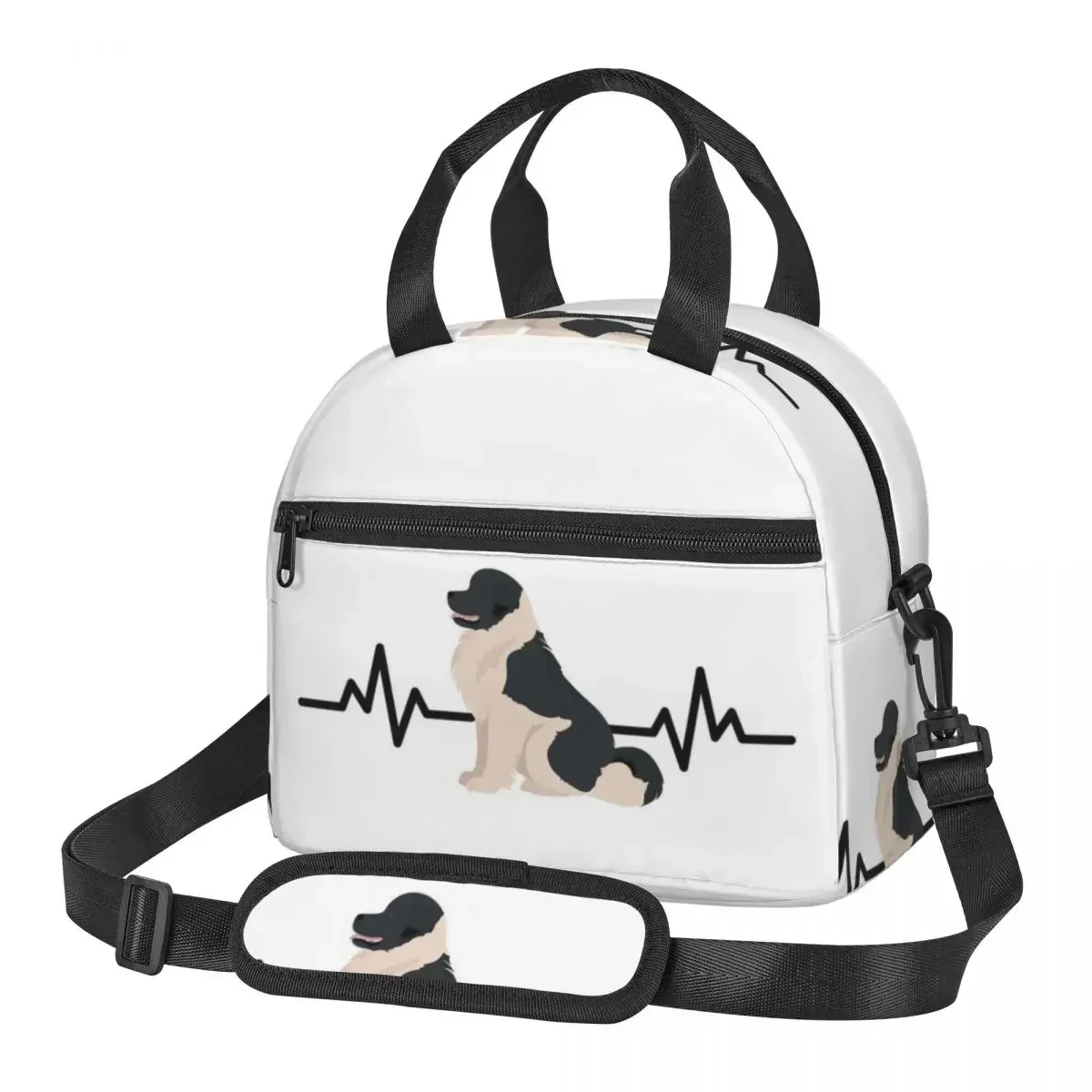 Newfoundland Dog Heartbeat Insulated Lunch Bag for School Picnic Storage Food Boxes Portable Cooler Thermal Lunch Box Tote