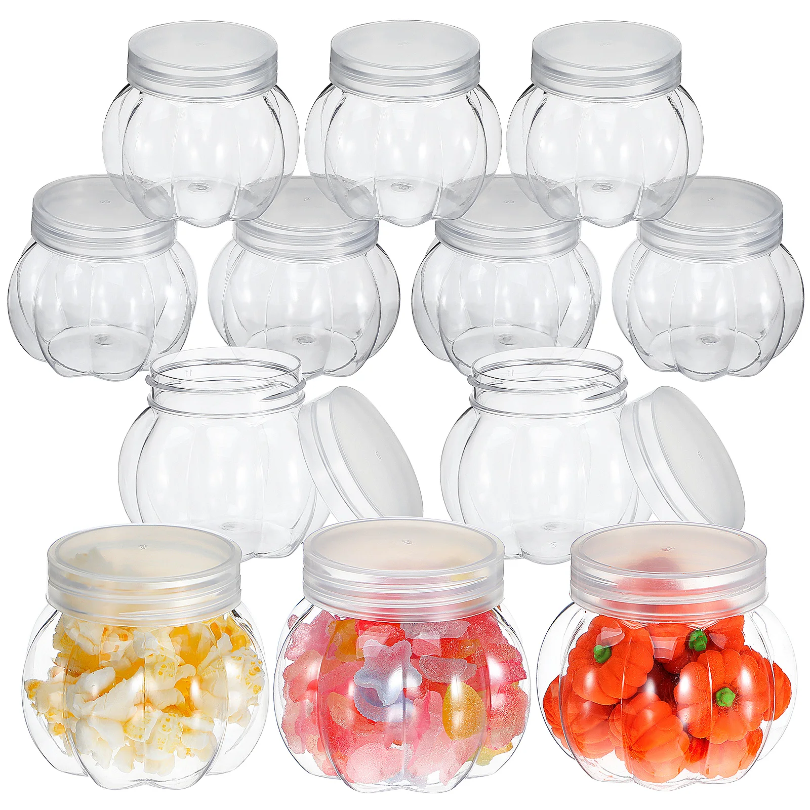 12Pcs Clear Pumpkin Candy Jars Practical Containers for Small Snacks and Festival Props Pumpkin Candy Jars Storage Holder