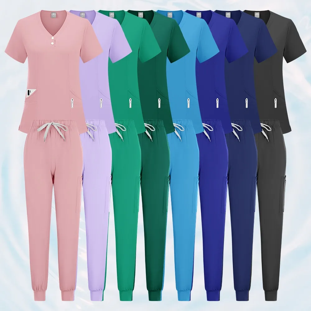 

Scrubs Medical Uniform Short Sleeve Tops+Pants Nursing Uniform Women Pet Shop Doctor Hospital Clinic Surgery Workwear Scrub Sets