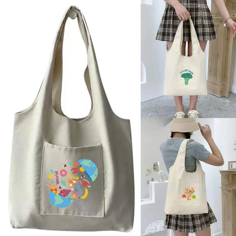 Japanese Fresh Style Canvas Tote Bag with Simple Vest Outline, Handbag for Sorting Small Daily Commute Belongings