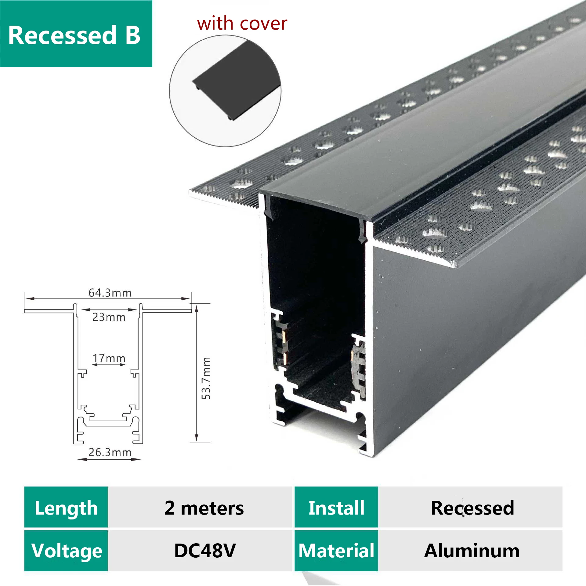 Rastrear Acessórios Conector para LED Magnetic Track Light, Fonte de Alimentação, Superfície Montada Recesso, 2 m Trilho, DC48V