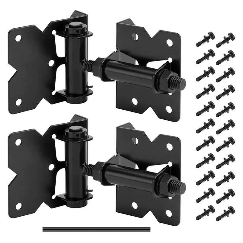 

A84X-2Pcs Adjustable Self-Closing Gate Hinges Heavy Duty Hardware Heavy Duty Black Coated Hardware For Shed