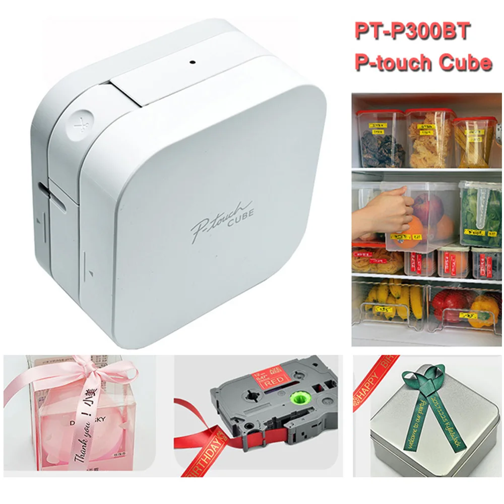 Brother PT-P300BT P-touch Cube Label Printer Bluetooth Mini label maker with 3Packs 9/12mm Ribbon Cassette