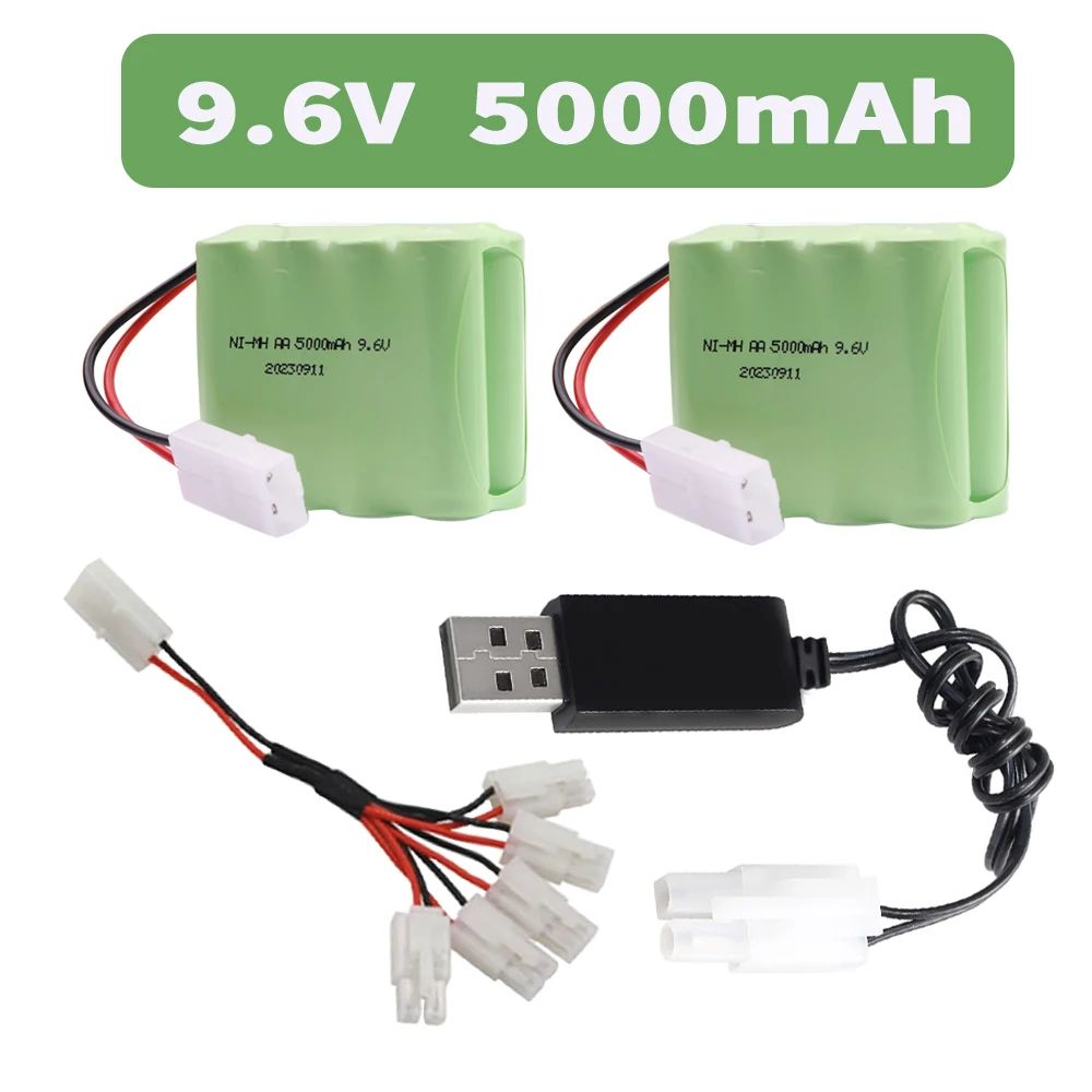 9.6V 5000mah Rechargeable Battery with Charger For Rc toys Cars Tanks Robots Gun toys accessories NiMH 8*AA 9.6v Batteries Pack