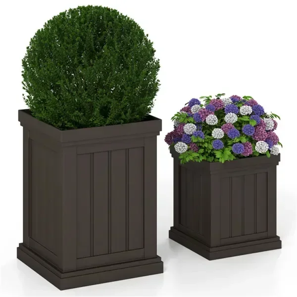 

Set of 2 Stackable PP Planters with Efficient Drainage Holes, Weather-Resistant Flower Pots for Indoor Outdoor Use